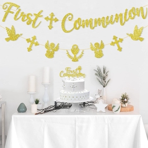 Primera <span class=keywords><strong>Comunión</strong></span> Banner Cake Topper Kit Bautismo Decoraciones para Niños Niñas Festivo Navidad Diwali Ramadán Confirmaciones - Product Image 2