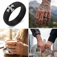 Bague de mariage en silicone finition premium avec croix en argent, bague tendance pour hommes et femmes, bijoux personnalisés en gros