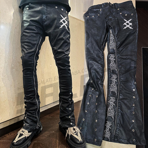 <span class=keywords><strong>Pantaloni</strong></span> da <span class=keywords><strong>Uomo</strong></span> in <span class=keywords><strong>Ecopelle</strong></span> Elasticizzati, Stile Streetwear, con Zip, Ricami e Lacci, Modello Skinny Fit - Product Image 2