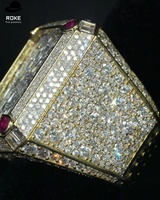 Ensemble Hip Hop personnalisé en or 9K-18K |   Chaîne et bague Miami Cuban avec diamant et rubis de laboratoire |   Certifié IGI/GIA