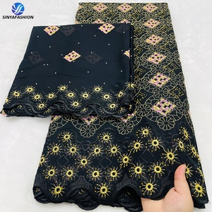 Offre Spéciale : Tissus en Coton Africain Bleu avec <span class=keywords><strong>Foulard</strong></span> Assorti Ornés de Pierres, Magnifique Dentelle Suisse en Voile et Tissus Doux pour Foulards de 2 Yards - Product Image 5