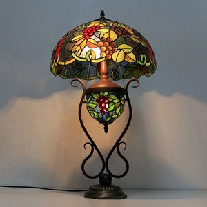 LongHuiJing 16" Tiffany Grape Stained Glass <b>Table</b> <b>Lamp</b> Artistic Colored <b>Base</b> Desk Light for Bedroom Office Nightstand - Product Image 5