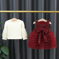Conjunto de Vestido de Tul con Forro Polar para Bebé Niña, Estilo Princesa, con Lazo, para Fiestas, Invierno