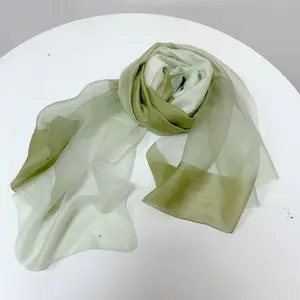Factory supply Premium Silk cotton blend scarf spring summer High quality silk cashmere thin scarves gradient green color