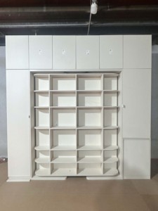 Lit mural pliant <span class=keywords><strong>invisible</strong></span> rotatif en bois, design moderne personnalisable, taille double/queen, avec bibliothèque et armoire, vente chaude - Product Image 5