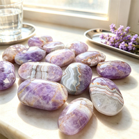 Pierre de palmier en améthyste et agate naturelle de haute qualité, polie et gravée, de forme ovale, pour la décoration