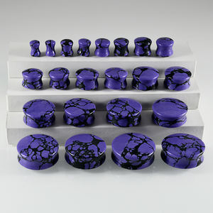 سدادات الأذن الحجرية باللون الأرجواني والأسود مقاييس الأنفاق الصلبة المتوسع نقالات الأزياء ثقب الجسم المجوهرات للرجال والنساء - Product Image 3