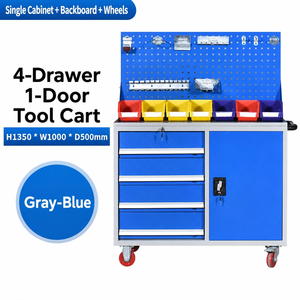 Carrello Portautensili Professionale <span class=keywords><strong>a</strong></span> 5 Cassetti e 1 Porta in Metallo, Armadio Portautensili Pesante in Acciaio Laminato <span class=keywords><strong>a</strong></span> Freddo con Banco da Lavoro e Pannello Forato - Product Image 5