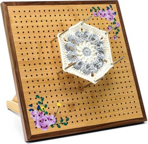 Bambus-Blockierbrett zum Stricken und Häkeln, Holz-Pegboard, Dekoratives Aufbewahrungsregal für Zuhause, Geschenk für <span class=keywords><strong>Granny</strong></span>-Square-Liebhaber - Product Image 4
