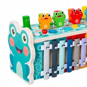 Jouet en bois pour bébé avec reconnaissance des fruits, comprenant un xylophone, un jeu de pêche et un jeu de tape-taupe - Product Image 4