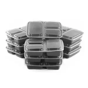 Contenedores de plástico para embalaje de alimentos, vajilla de cocina, 3 compartimentos, caja de almacenamiento con tapa