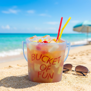 Seau en plastique à thème Tiki avec poignée, 32 oz/1 L, seau à boissons pour fête hawaïenne Luau, seau à glace réutilisable pour bar de plage - Product Image 4