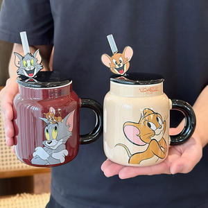 Zuo Mu Tom <b>And</b> Jerry Ceramic Mug <b>With</b> <b>Lid</b> <b>And</b> <b>Straw</b> Handle Reusable Coffee <b>Cup</b> For Home Or Gift - Product Image 5