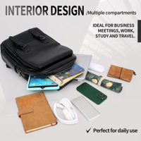 Mochila de Viaje para Portátil, de Cuero PU Premium, Impermeable, Resistente, Transpirable, con Cierre, Ligera, de Gran Capacidad, Acolchada, para Oficina
