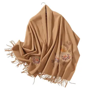 レディースウールショールは女性のための刺繍された大きな冬のパシュミナショールでスカーフを包みます