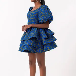 Wax African Dress Mixed Print African Print Layered Mini Dress Elegant 100% Cotton Women Clothing Fashionable