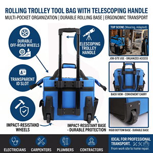 Bolsa de Herramientas con Ruedas Resistente, Asa Telescópica y Ruedas Duraderas, Organizador Oxford con Múltiples Bolsillos Resistentes al Agua - Product Image 2