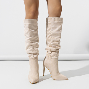 2024 New Mid-length Women's Boots Fashionable Thin Heel Natural Wrinkle One-pedal Plus Size Women's Shoes 35-42 - Product Image 3