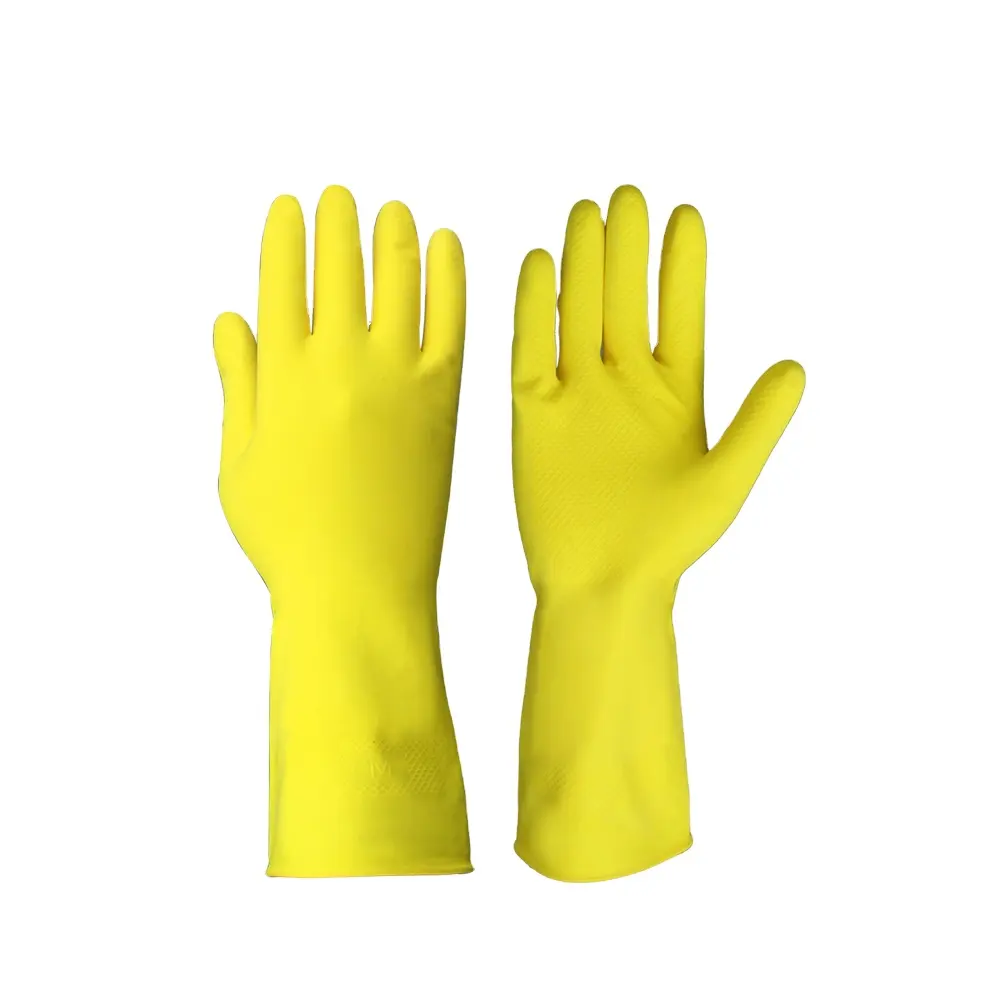 Cheap Household Kitchen Hand Cleaning Dipped Flocklined Rubber Latex Gloves