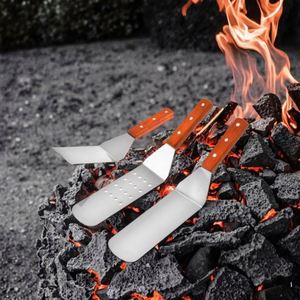 Hot Sale Stainless Steel Hamburger Spatula Metal Meat Slotted Turner With Wooden Handle for <b>BBQ</b> Steak - Product Image 2