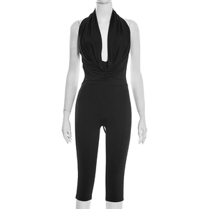 71 Mono de verano y primavera con cuello halter, espalda descubierta, cordones, color liso, de siete piezas - Product Image 5