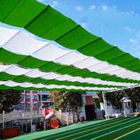 Voile d'ombrage manuelle en HDPE pour jardin d'enfants et école, verte avec bandes blanches, pour aire de jeux et crèche