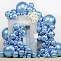 Kit d'arche de ballons en métal rose doré 140 pièces, chrome champagne, ballons en latex de 18/12/10/5 pouces, décoration florale pour fête d'anniversaire, bleu