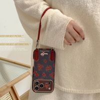 Jendela besar modis mawar merah cocok untuk Apple 17promax casing ponsel IPhone16 tali tangan 15 canggih 14