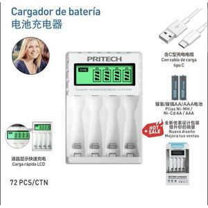 Cargador de baterías Pritech Ni-Mh Ni-Cd AA AAA con pantalla LCD y cable tipo C - Product Image 3