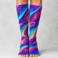 Chaussettes de yoga et de Pilates antidérapantes à bout ouvert, talon ouvert, côtelées, hauteur genou, avec motif par sublimation, personnalisables en gros
