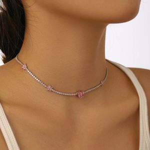 Dylam Stylish Fine Jewelry <b>Choker</b> Tennis Necklace with 925 Sterling <b>Silver</b> Rhodium Plated Heart Flower Shape 8A Cubic Zirconia - Product Image 2