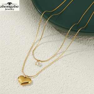 สร้อยคอจี้รูปหัวใจสองชั้น Zhongzhe Trendy ประดับเพชรซิร์คอน  ชุบทอง 18k  วัสดุสแตนเลสสตีล สำหรับผู้หญิง - Product Image 1