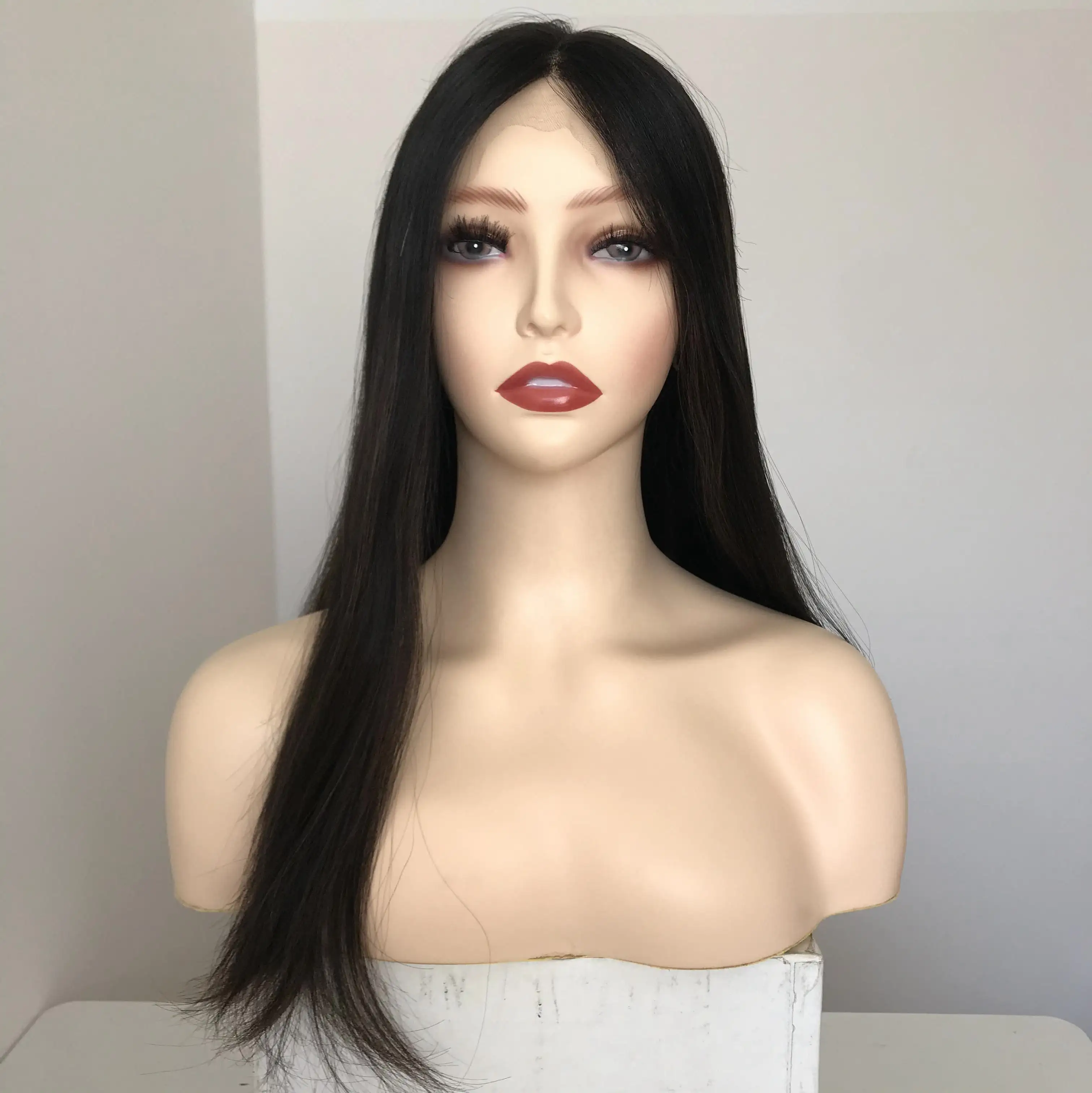 LX126 Popular Highlight European Human Virgin Hair Long Straight Swiss Kosher Lace Top Jewish Wig