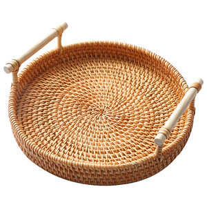 Vietnamese rattan fruit <b>basket</b>, hand-woven round bread <b>basket</b>, steamed bun <b>basket</b>, living room household storage <b>basket</b>, bamboo - Product Image 5