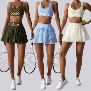 Yüksek bel hızlı kuru Ropa De Mujer Y Tenis özel Logo 2 In 1 sıkı astar Golf Skorts pilili Tenis spor etek şort ile