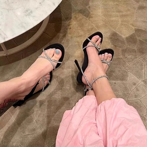 Sandali da donna <span class=keywords><strong>rosa</strong></span> <span class=keywords><strong>con</strong></span> <span class=keywords><strong>tacco</strong></span> alto e punta aperta, alla moda, estivi, da esterno, <span class=keywords><strong>con</strong></span> strass, design trendy a collo alto - Product Image 4