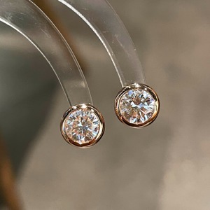 Boucles d'oreilles clous minimalistes en or rose 18 carats avec diamant de laboratoire rond serti clos, solitaires pour femme, usage quotidien - Product Image 2
