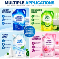Pochettes de recharge personnalisées pour liquide vaisselle avec poignée, 500 ml, à bec verseur, bouchon à vis, anti-fuite, sans BPA, en plastique PET, OEM