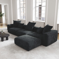 VOXHOME Mobilier de salon nordique, canapé modulaire en velours côtelé noir, compressé sous vide, 3, 4, 5, 6, 7 places