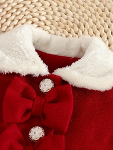 Sonbahar/Kış Günlük Tek Göğüslü Fiyonklu Düz Renk Peluş Yaka Düğmeli Nefes Alabilen %100 Polyester Astarlı Bebek Kız Çocuk Giysisi %100 Polyester - Product Image 3