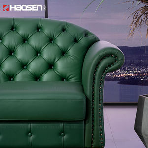 Роскошные деревянные ножки зеленый кожаный диван 1 + 1 + 3 комплекта мебель гостиная Кнопка диван классический диван - Product Image 4