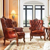 Sillones de Cuero Genuino de Lujo, Diseño de Estilo Americano, Sillones para Sala de Estar, Sofá para Sala de Estar