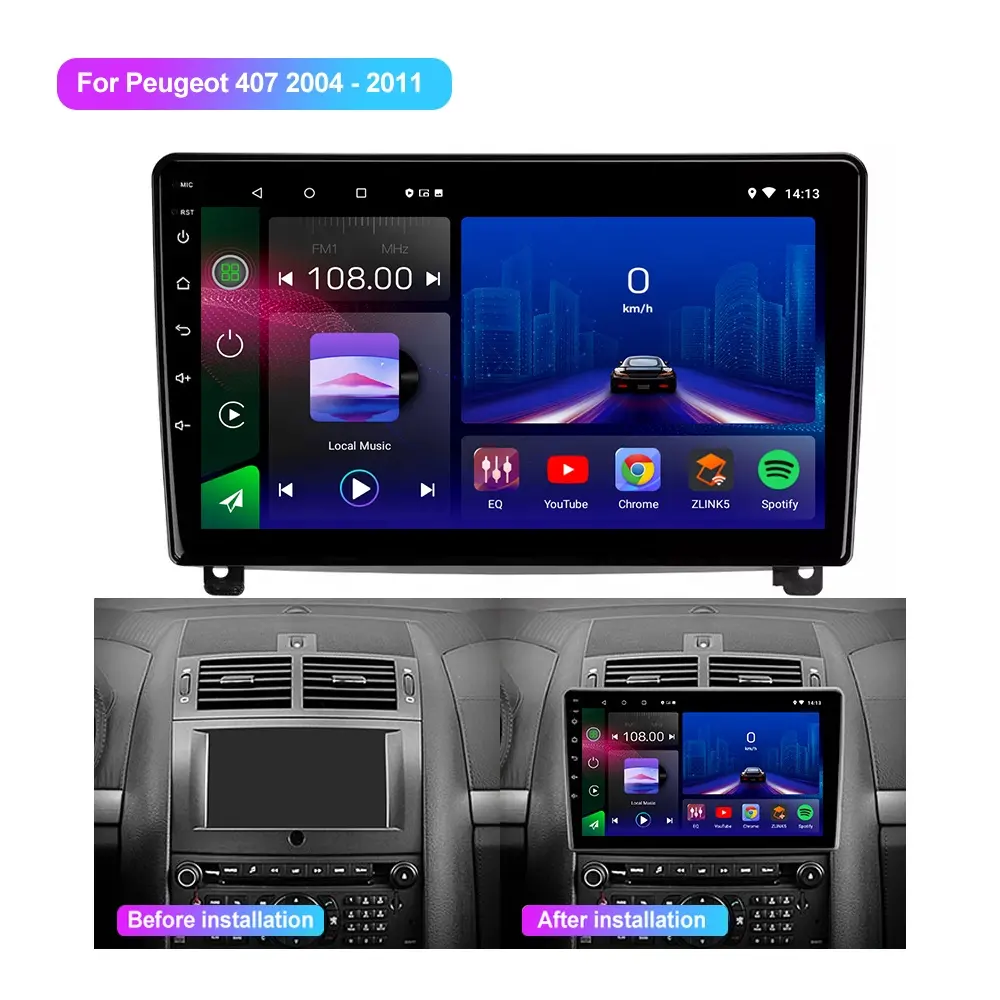 Jmance 9 Inch For Peugeot 407 2004 - 2011 Frame Dashboard Android Auto Carplay 2 Din Car Stereo Smart Video