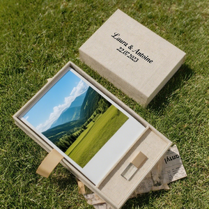 Boîte <span class=keywords><strong>de</strong></span> rangement pour emballage d'album photo en <span class=keywords><strong>lin</strong></span> <span class=keywords><strong>de</strong></span> mariage <span class=keywords><strong>de</strong></span> luxe vintage à impression personnalisée avec clé USB Boîte photo - Product Image 2