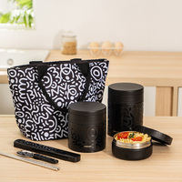 PINKAH Boîte à lunch isotherme en acier inoxydable de 650 ml, étanche, avec petits contenants de 330 ml + 400 ml et sac cuillère