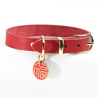 Echtes Leder Weiches Elegantes Retro-Haustierhalsband Glücksbringer Verstellbare Messingschnalle Anpassbar Großhandel für Hunde und Katzen