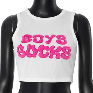 خطابات فروي مضلع تانك قمم المحاصيل النساء س الرقبة بلا أكمام ضئيلة Y2K الشارع الشهير أزياء تيشيرتات سترات الصيف المحملات - Product Image 5