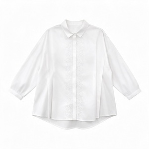 <b>White</b> <b>Lace</b> Front Turn-Down Collar Blouse Long Sleeve Woven Shirt for Women Vintage Casual Spring Summer - Product Image 1