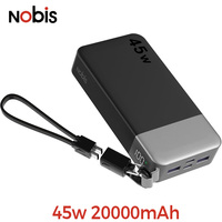 Nobis 45W 45 W PD Pengisian Cepat Kapasitas Tinggi 20000mAh Ringan Tipis Portabel Charger Power Bank dengan Kabel Lepas Pasang