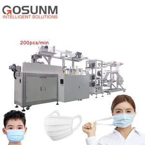 GOSUNM 200 Pcs / Min Automatische Maschine zur Herstellung von flachen Gesichts masken Chirurgische Gummiband-Gesichts masken maschine